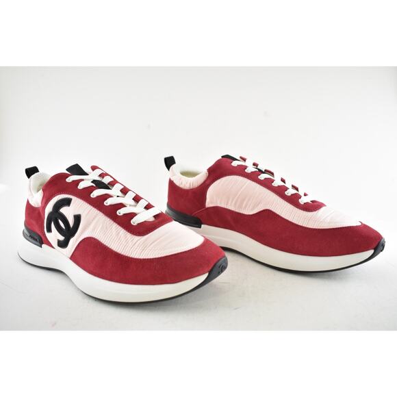 Chanel 21P Mens Pink Black White CC Logo Low Top Lace Up Trainer Sneaker 44 11 - Picture 4 of 14